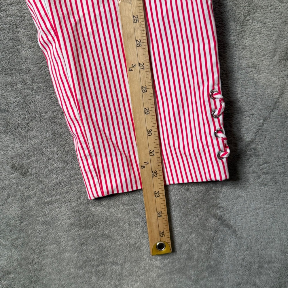 Chicos Perfect Stretch Pink Striped Capri Crop Pants XL Pull On Lace Up Nautical - Picture 9 of 12